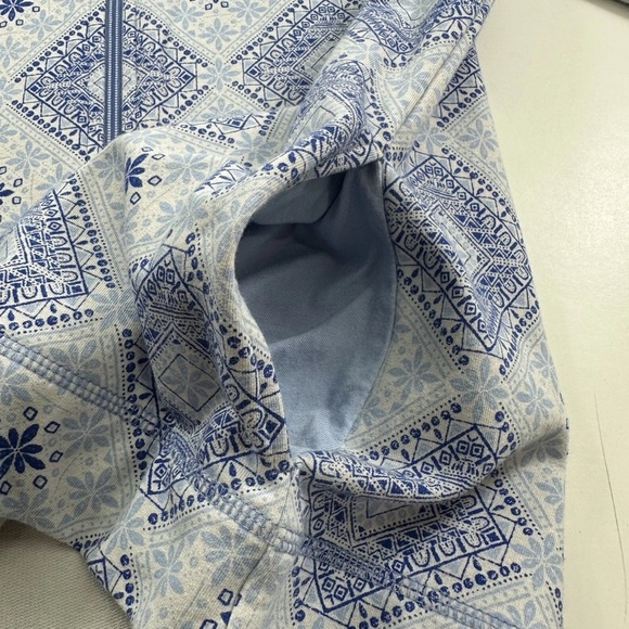 Talbots French Terry Zip Up Sweater Petite Small Mock Neck Cotton Blue Geometric - Picture 5 of 9